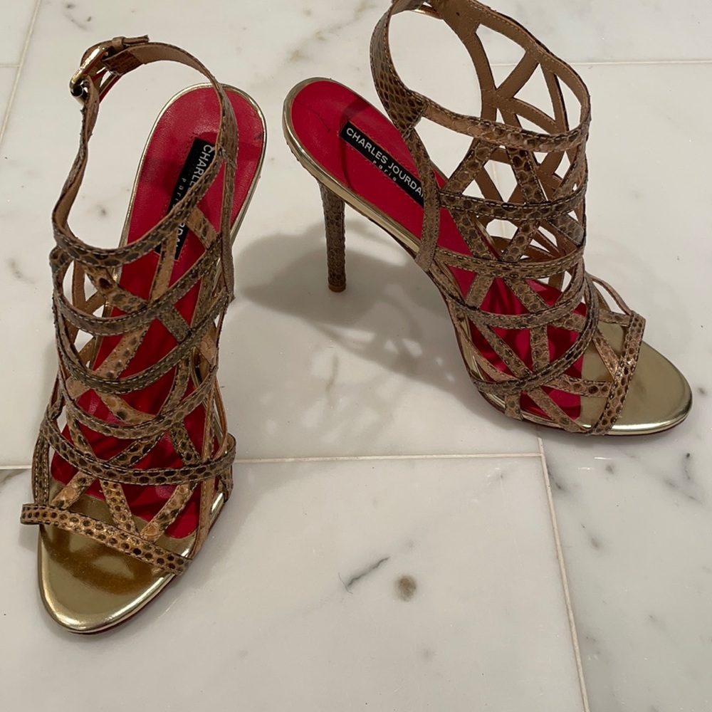 Charles Jourdan - paris - gold-beige snakeskin caged shoes